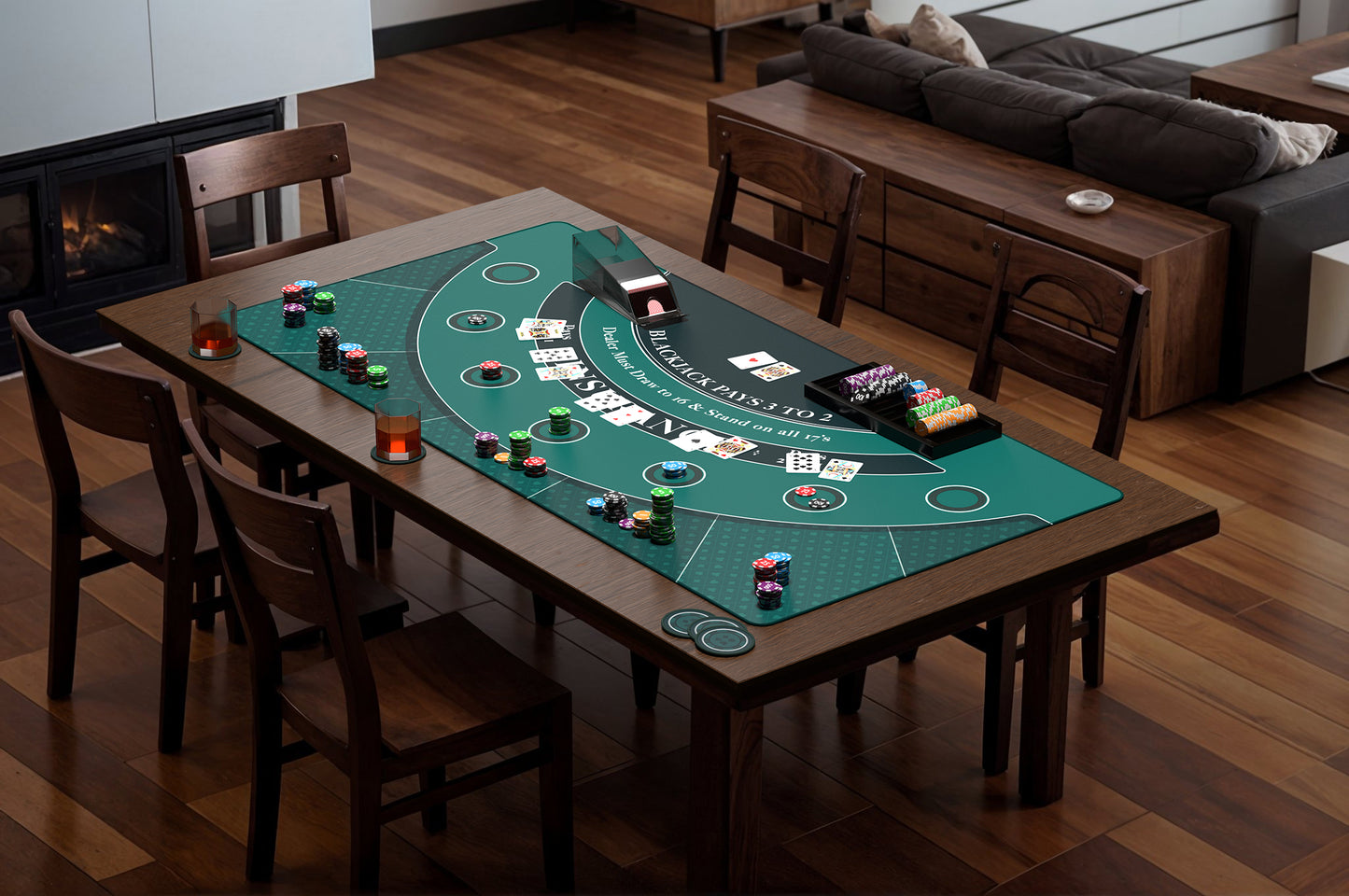 Blackjack Mat 70" x 35", Blackjack Table Top for Home Game Nights