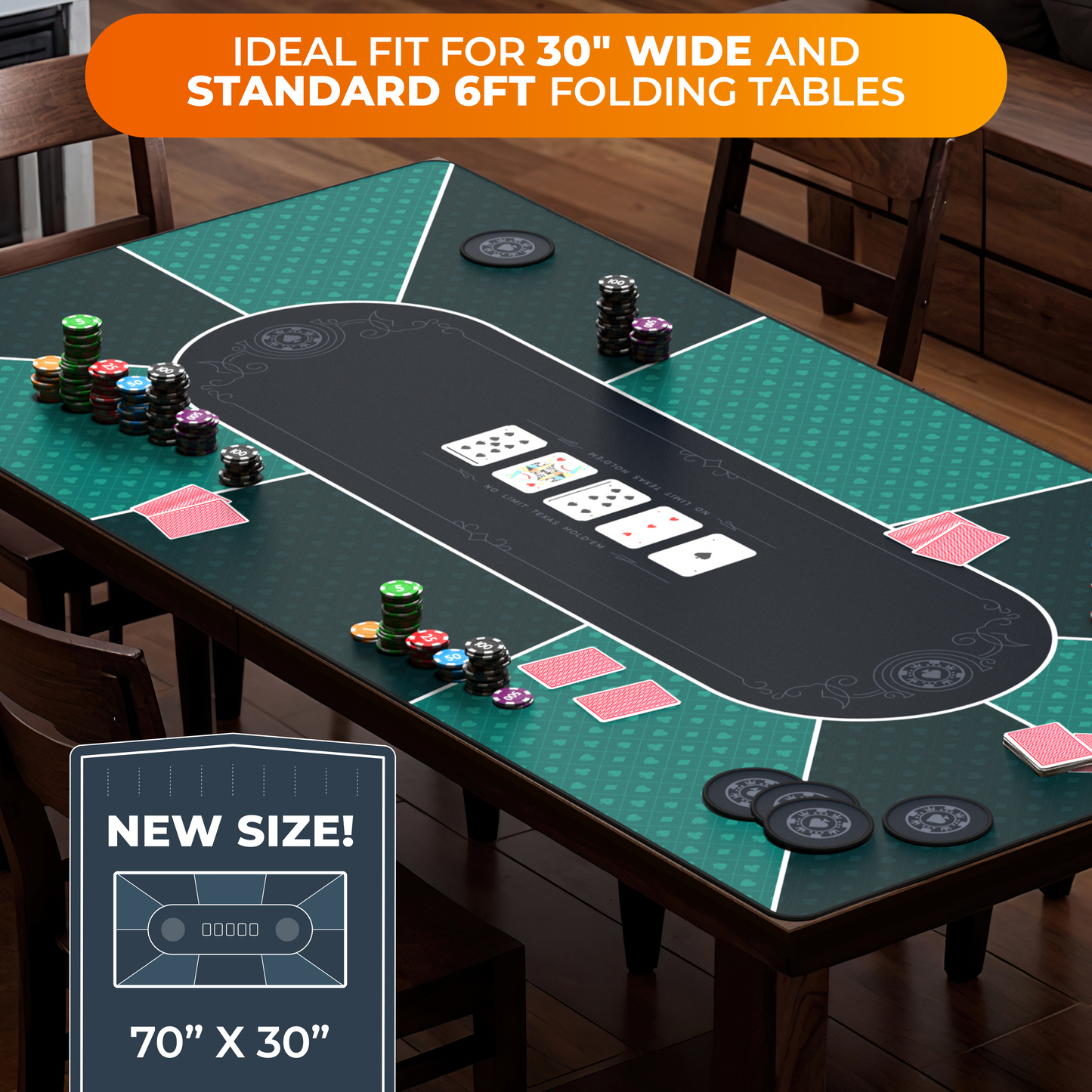 Poker Table Top 70" x 30" - Ideal Poker Topper for 6ft and 8ft Folding Tables (30" Width)